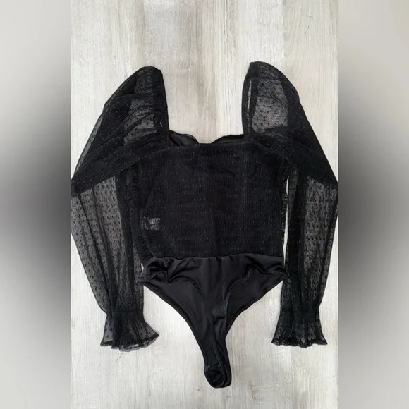 Black sheer/lace long sleeve bodysuit - Picture 2 of 3